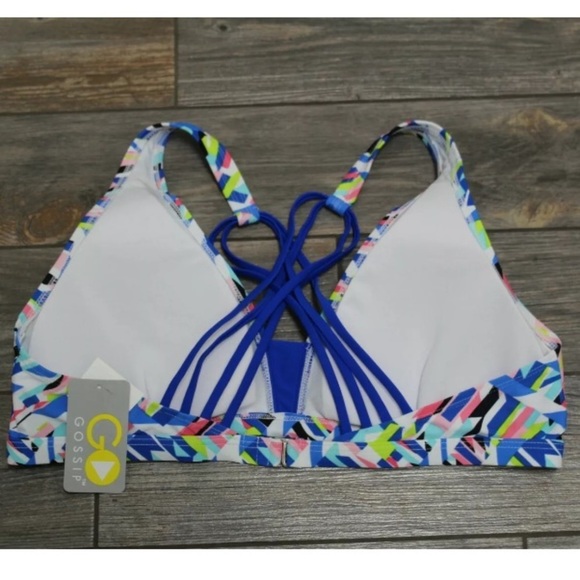 NWT GO Gossip Swimsuit Top S L or XL Crossed Signals Strappy Swim Sports Bra - Picture 7 of 9